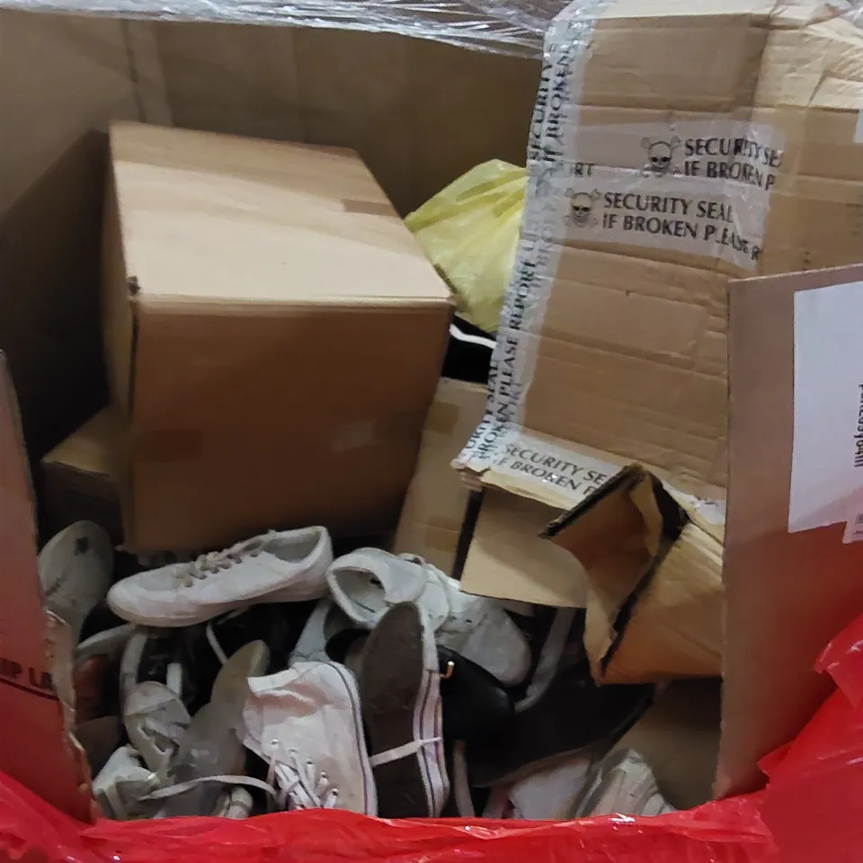 PALLET TO CONTAIN ASSORTED HOUSEHOLD PRODUCTS. INCLUDES SHOES, BOXED FURNITURE, BLIND ETC
