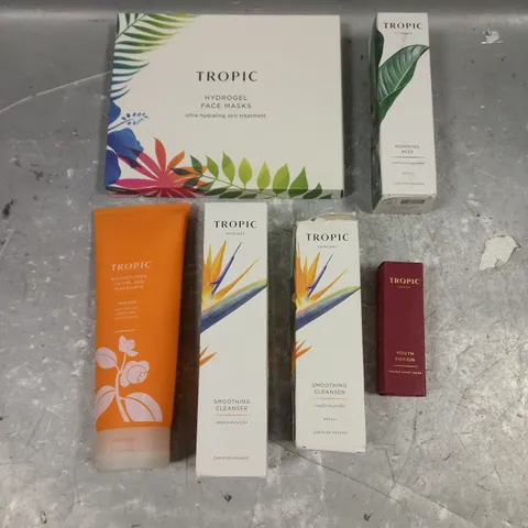 TROPIC SKINCARE LOT OF 6 PRODUCTS TO INCLUDE - HYDROGEL FACE MASKS - YOUTH POTION RETINAL COMPLEX - SMOOTHING CLEANSER - ETC