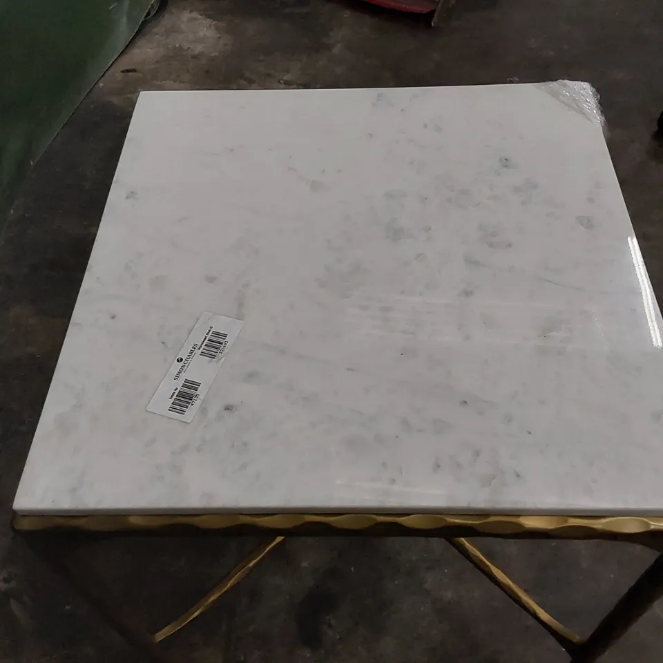 DESIGNER WHITE MARBLE SIDE TABLE WITH GOLD METAL FRAME 