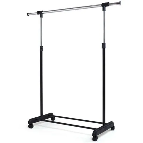 BOXED COSTWAY ADJUSTABLE SINGLE RAIL GARMENT RACK WITH WHEELS AND BOTTOM SHELF