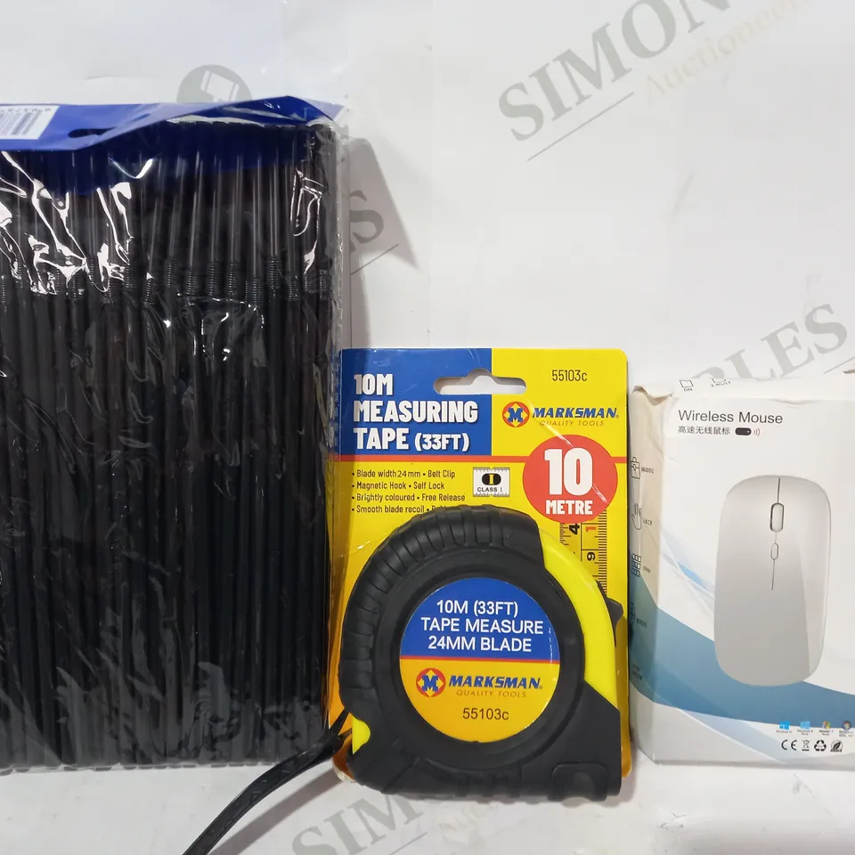 LOT OF APPROXIMATELY 10 ASSORTED HOUSEHOLD ITEMS TO INCLUDE DRINKING STRAWS, TAPE MEASURE, WIRELESS MOUSE, ETC