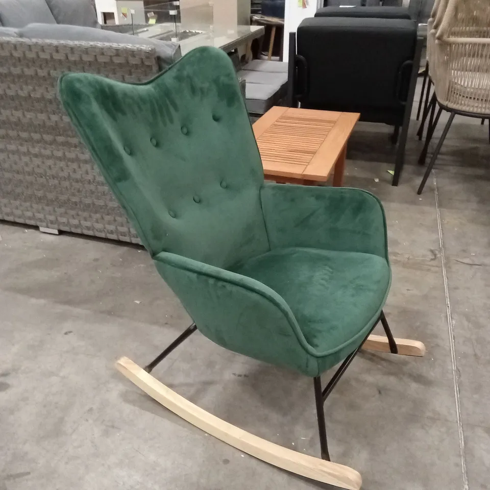 DESIGNER VELVET UPHOLSTERED ROCKING CHAIR - GREEN