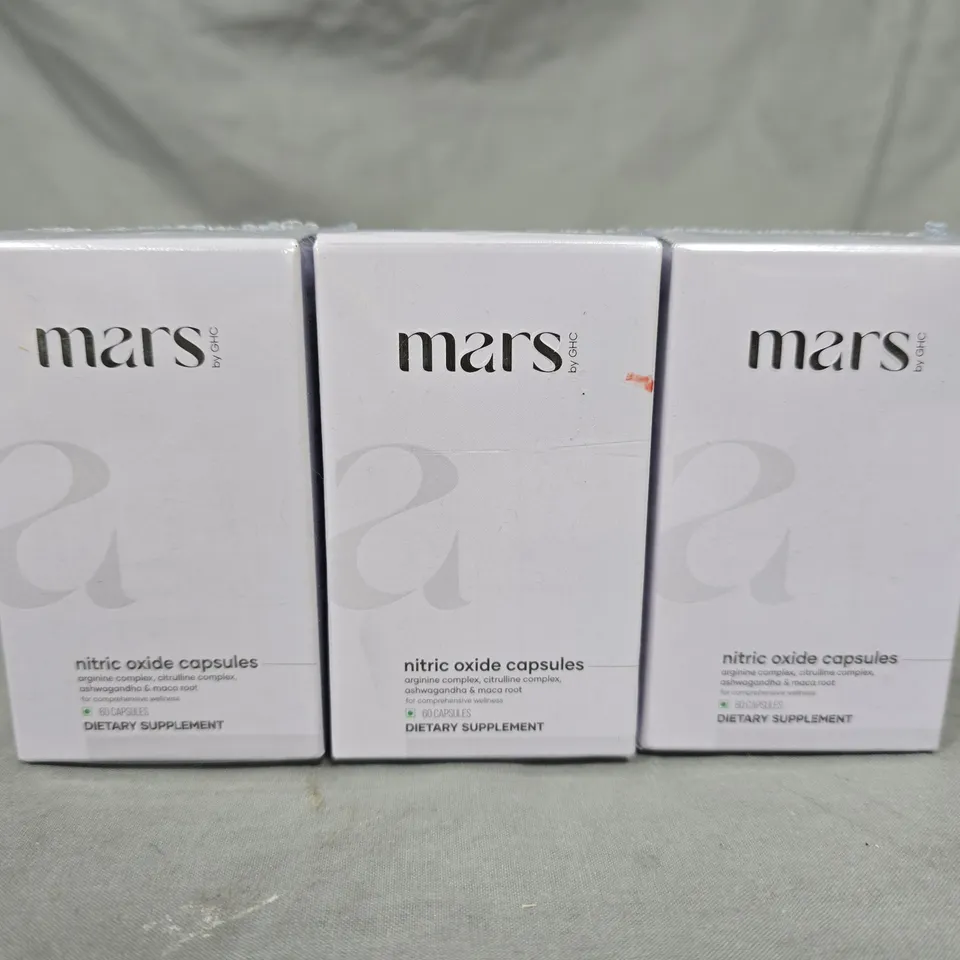 LOT OF 3 SEALED MARS BY GHC NITIRC OXIDE CAPSULES - 60 CAPS PER TUB
