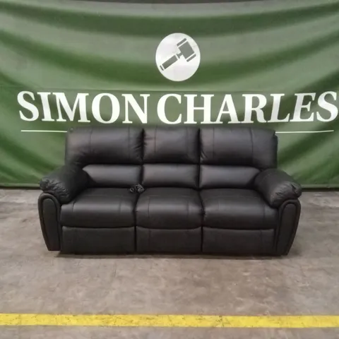 LEIGHTON LEATHER/FAUX LEATHER HIGH BACK 3 SEATER POWER RECLINER SOFA - BLACK