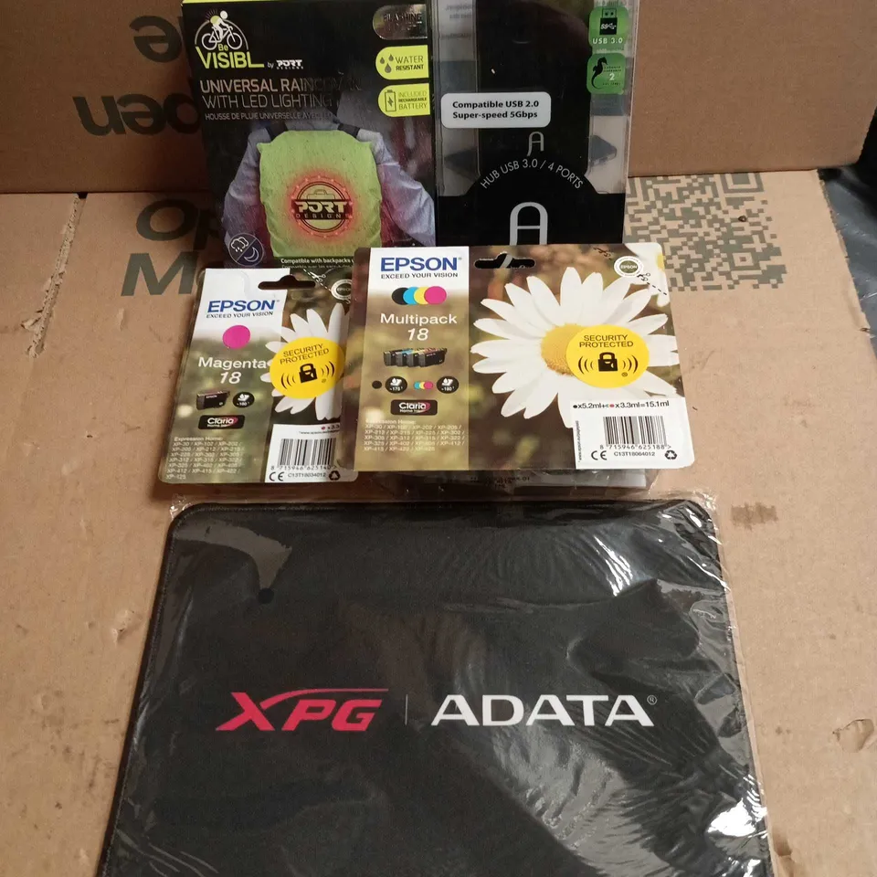 APPROXIMATELY 20 ASSORTED HOUSEHOLD PRODUCTS TO INCLUDE PRINTER INK, MOUSE MAT, USB HUB ETC