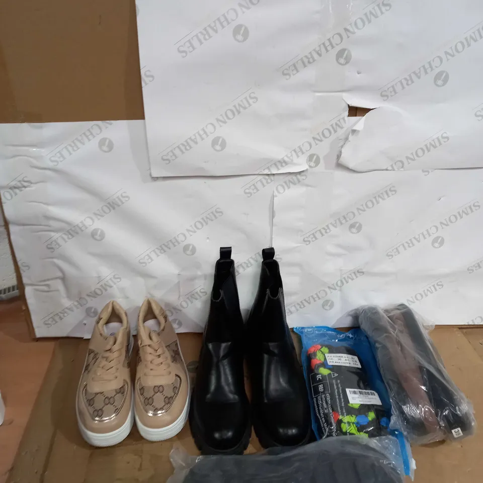 LARGE BOX OF ASSORTED SHOES IN VARIOUS SIZES TO INCLUDE SLIPPERS, NEW LOOK AND M&S