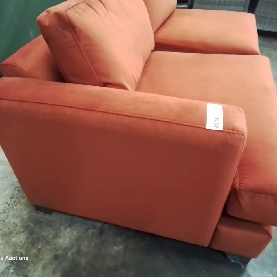 TWO QUALITY BRITISH DESIGNER LOUNGE Co. SECTIONS PLUSH BURNT ORANGE FABRIC