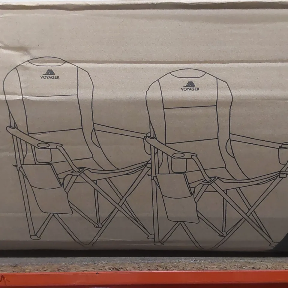 BOXED SET OF 2 VOYAGER PADDED CAMPING CHAIRS - BLACK & GREY (1 BOX)