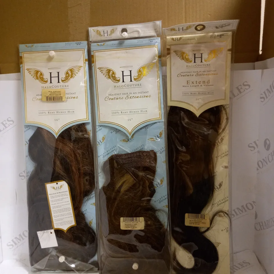 LOT OF 3 HALO COUTURE HAIR EXTENSIONS TO INCLUDE 16" #1B-30, 16" #4-27, 20" #3