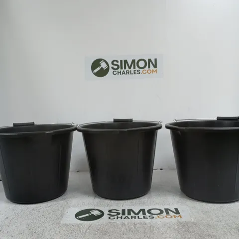 SET OF 3 BLACK PLASTIC BUCKETS WITH HANDLES