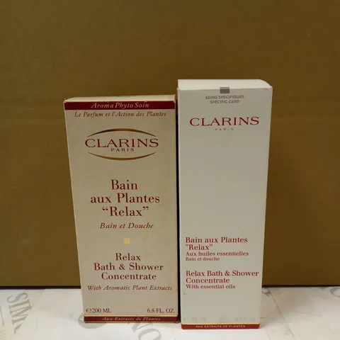 LOT OF 2 CLARINS RELAX BATH AND SHOWER CONCENTRATE - 200ML