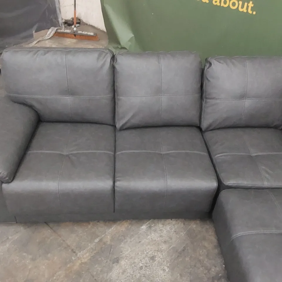 QUALITY DESIGNER FAUX LEATHER CORNER SOFA - GREY