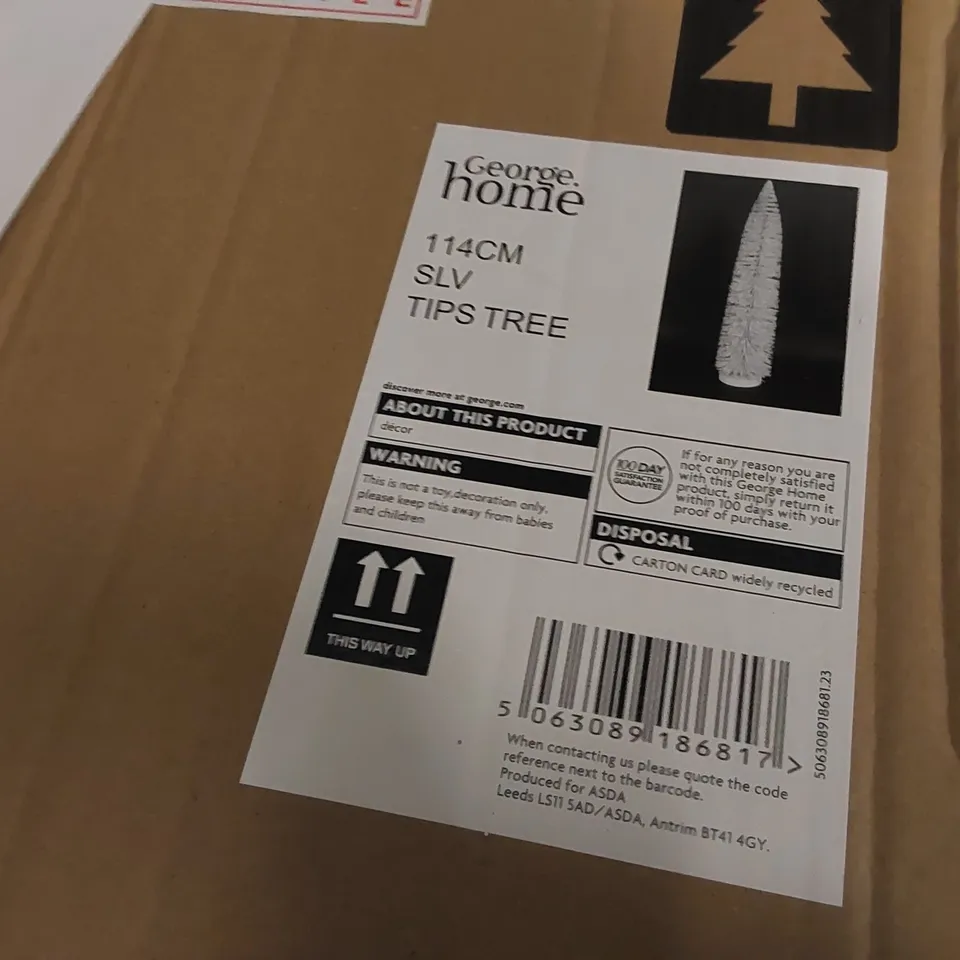 PALLET OF APPROXIMATELY 12 BOXES OF BRAND NEW 114CM SILVER TIPPED CHRISTMAS TREES