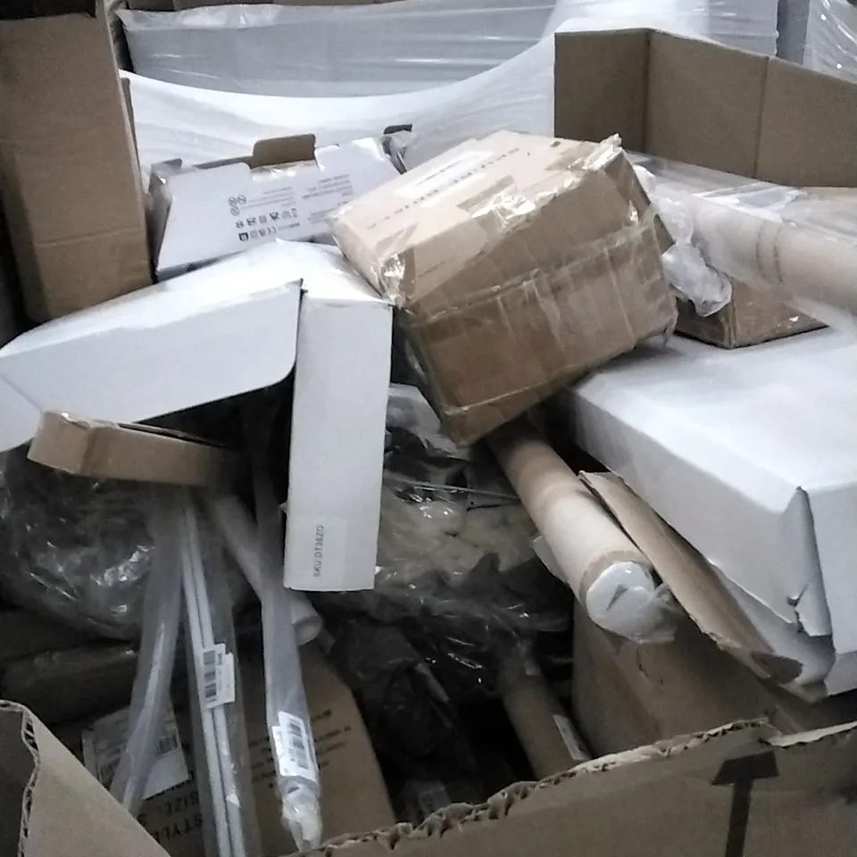 PALLET OF ASSORTED ITEMS INCLUDING RETRACTABLE SAFETY GATE, TOILET SEAT, AIR FRYER, TOILETRIES RACK AND LED FLOOR LAMP