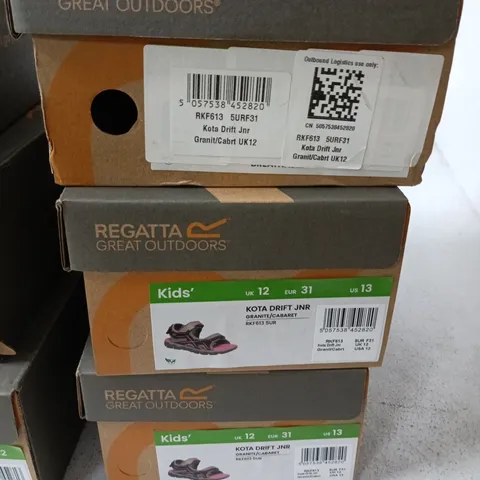 BOX OF APPROXIMATELY 11 PAIRS OF ASSORTED BRAND NEW REGATTA CHILDRENS SHOES INCLUDING KOTA DRIFT JUNIOR AND WESTSHORE JUNIOR 