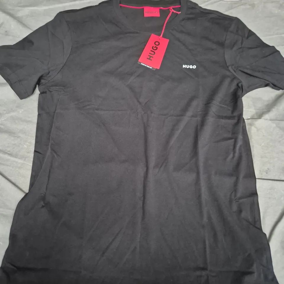 HUGO BLACK T-SHIRT WITH WHITE LOGO, SIZE L
