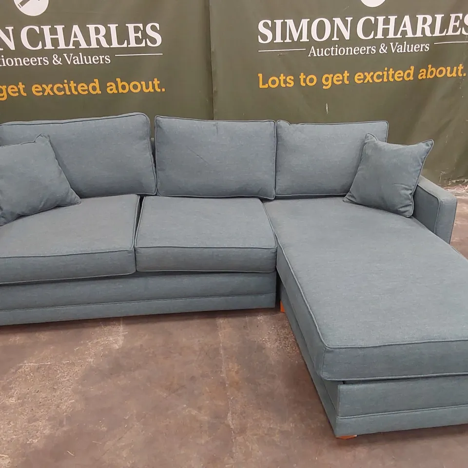 QUALITY DESIGNER CORNER CHAISE SOFA BED - TURQUOISE FABRIC