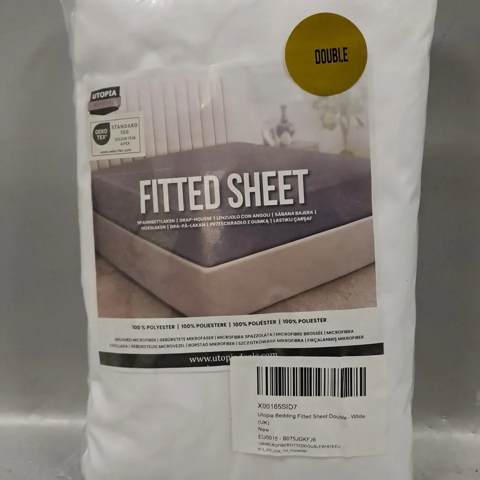 UTOPIA BEDDING FITTED SHEET IN WHITE - DOUBLE