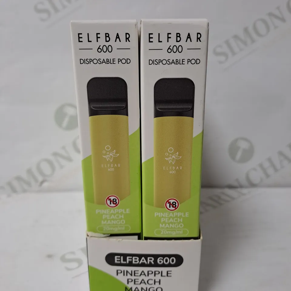 BOX OF 10 ELF BAR 600 DISPOSABLE POD PINEAPPLE PEACH MANGO 
