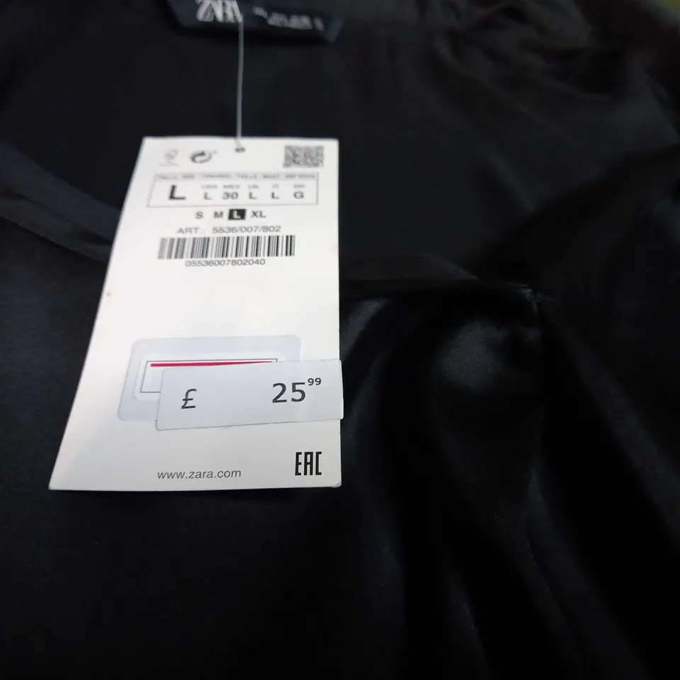 ZARA BLACK SATIN SHIRT DRESS - LARGE