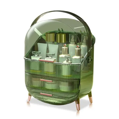 BOXED NEO TRANSPARENT GREEN THREE LAYER COSMETIC MAKEUP ORGANISER & HOLDER