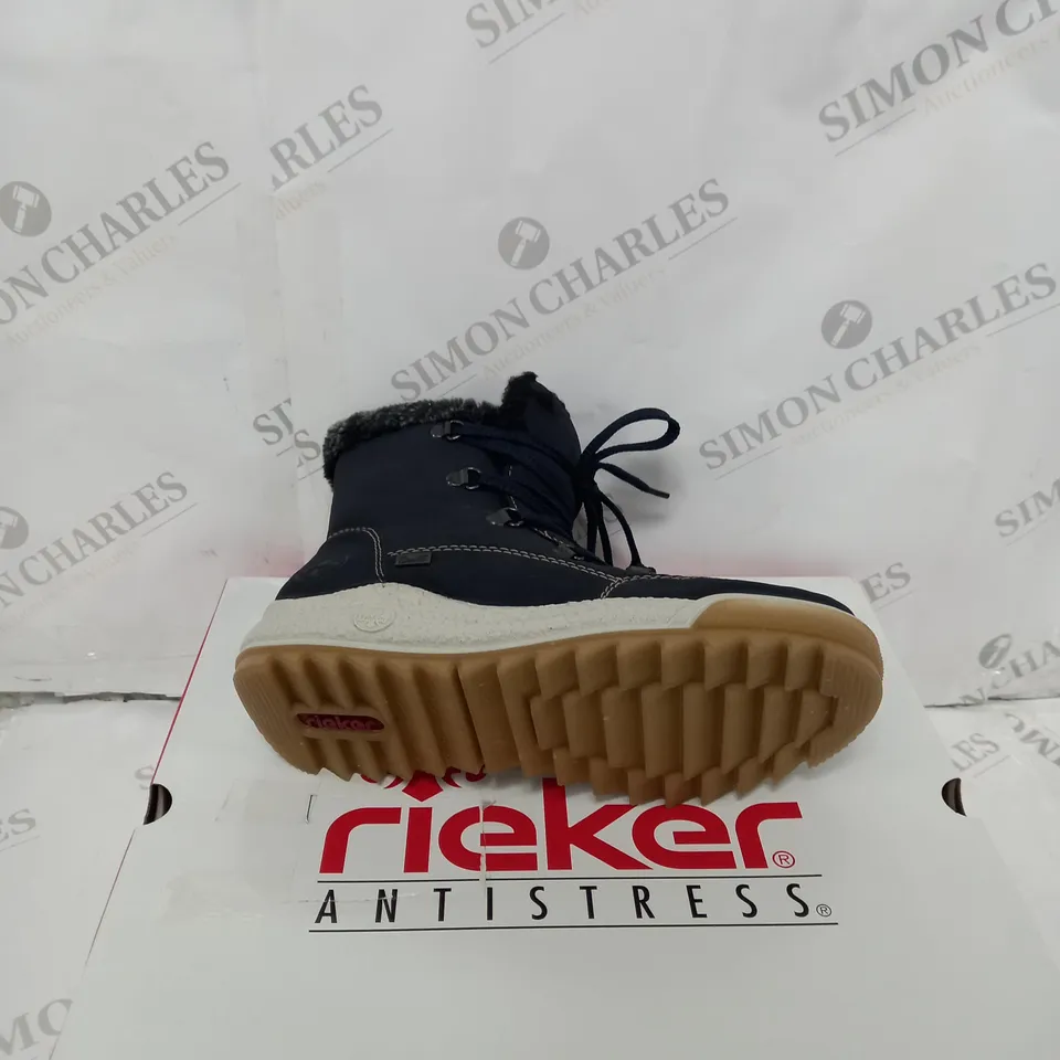 BOXED PAIR OF RIEKER BLUE BOOTS SIZE 5
