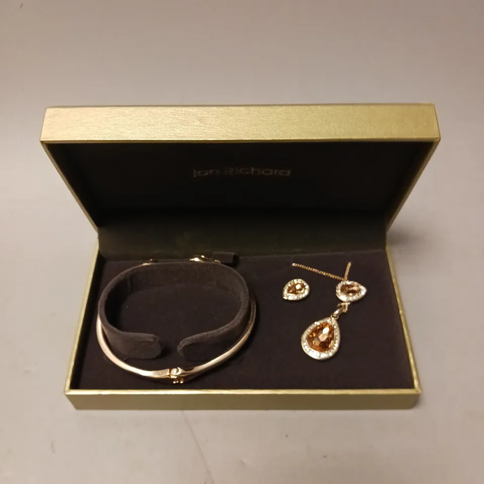 JON RICHARD ROSE GOLD PLATED PINK PEAR CRYSTALS TRIO SET