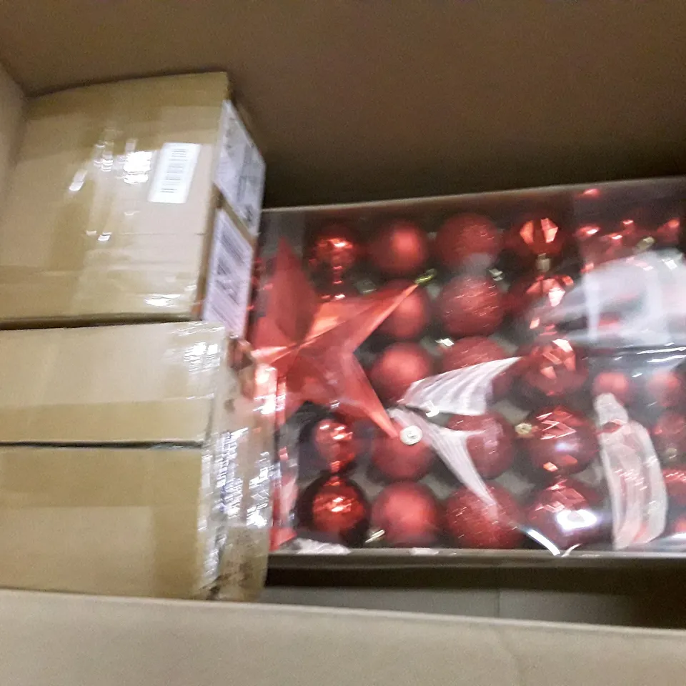 BOX CONTAINING APPROXIMATELY 3 BRAND NEW RED VALUE BAUBLE PACKS & 2 BRAND NEW ANGEL BAUBLE 3 PACKS 