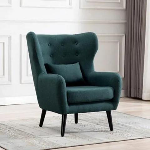 BOXED WINSLOW WING BACK OCCASIONAL BUTTON BACK FABRIC ACCENT CHAIR - GREEN (1 BOX)