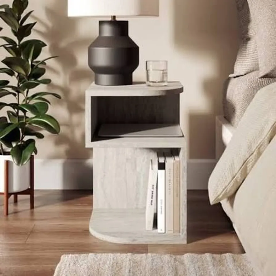 BOXED NEO OPEN BEDSIDE TABLE - TRAVERTINE EFFECT (1 BOX)