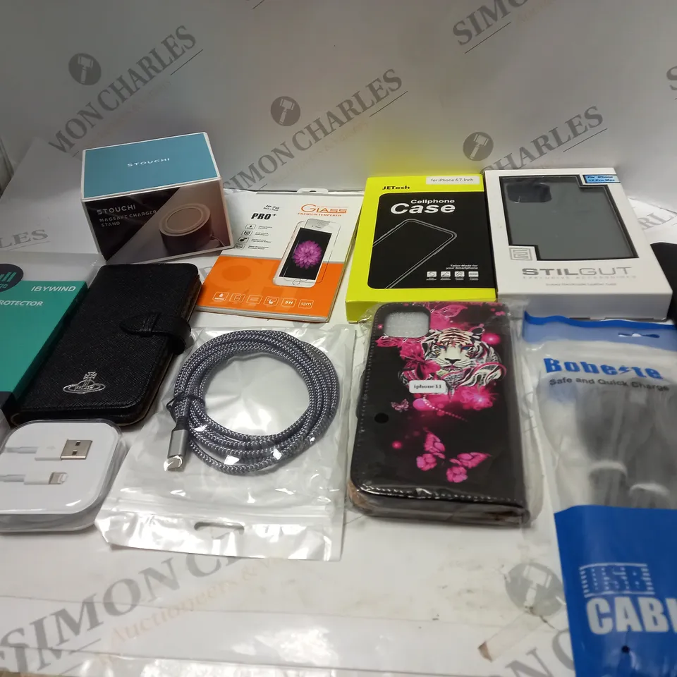 LOT OF ASSORTED ELECTRICAL ITEMS TO INCLUDE IPHONE CHARGERS, PHONE CASES AND SCREEN PROTECTOR