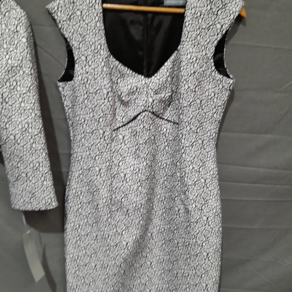 MICHAELA LOUISA PATTERENED BLACK ON WHITE DRESS AND JACKET SET - UK 12