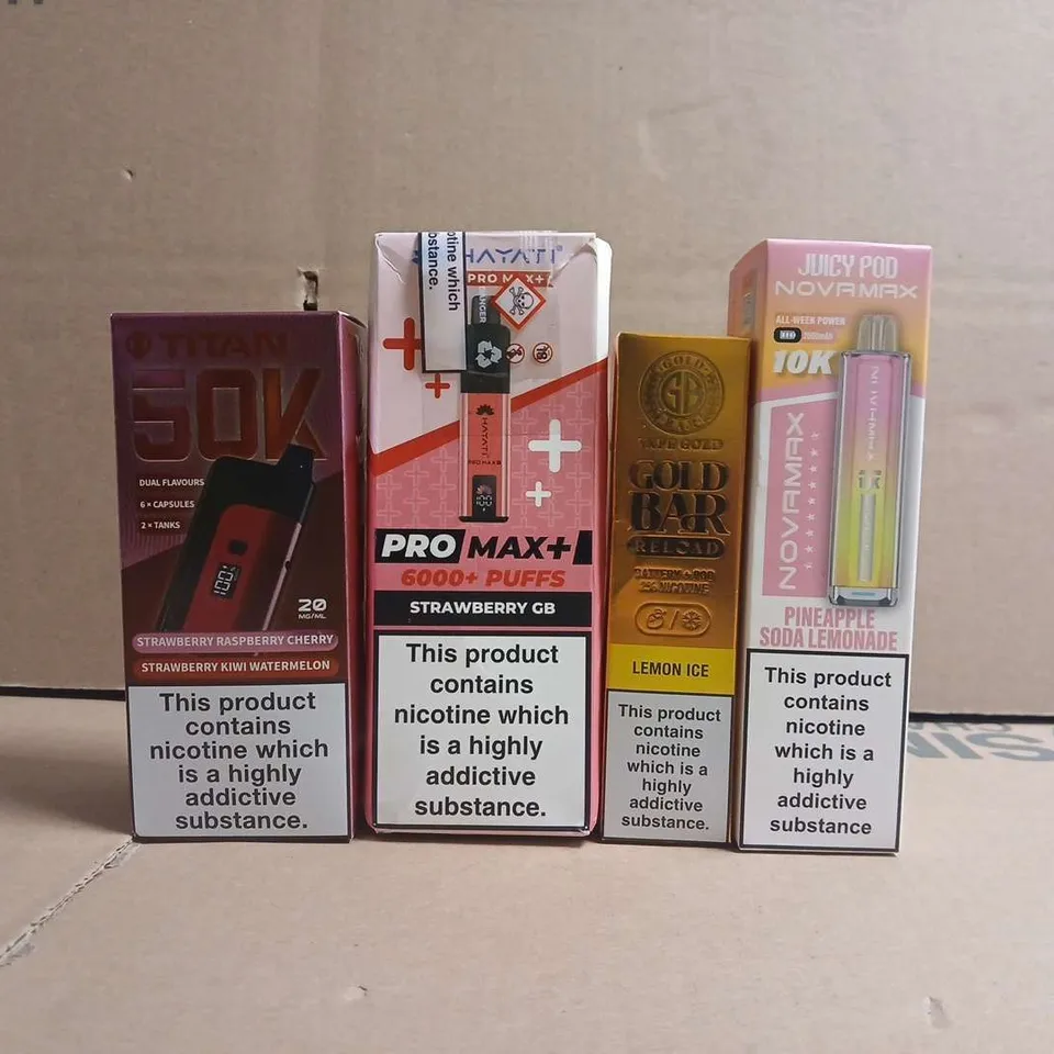 APPROXIAMTELY 18 ASSORTED VAPING PRODUCTS TO INCLUDE TITAN, JUICY POD, ETC - COLLECTION ONLY