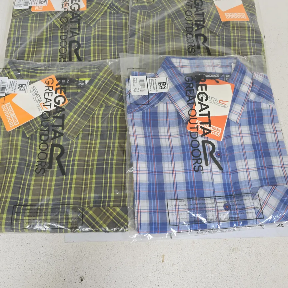 LOT OF 5 BRAND NEW REGATTA MINDANOL CHECKERED SHIRTS INCLUDES GREEN AND BLUE - VARIOUS SIZES