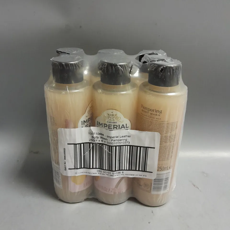 IMPERIAL LEATHER PACK OF 6 PAMPERING BODY WASH IN MALLOW & ROSE MILK 250ML EACH