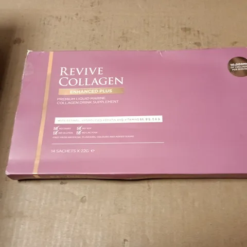 REVIVE COLLAGEN ENHANCED PLUS – LIQUID MARINE COLLAGEN DRINK SUPPLEMENT, 14 SACHETS (PURPLE BOX)