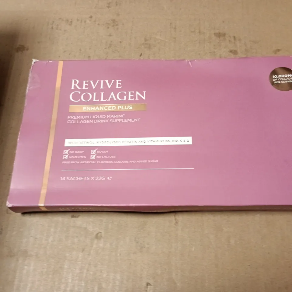 REVIVE COLLAGEN ENHANCED PLUS – LIQUID MARINE COLLAGEN DRINK SUPPLEMENT, 14 SACHETS (PURPLE BOX)