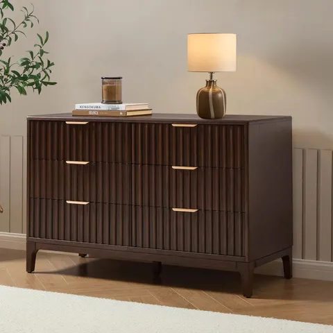 BOXED DUSK ELENA ASH 6 DRAWER CHEST - WALNUT (1 BOX)