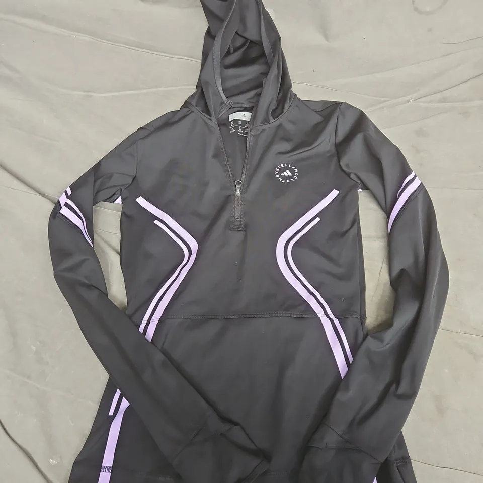 ADIDAS STELLA MCCARTNEY WOMEN'S HOODED JACKET – BLACK WITH LILAC TRIM, XS (UK 4-6)