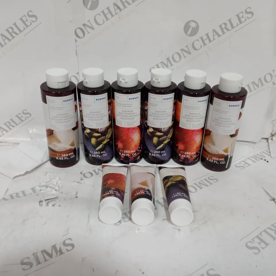BOX OF ASSORTED KORRES BODY CLEANSER AND BODY BUTTER