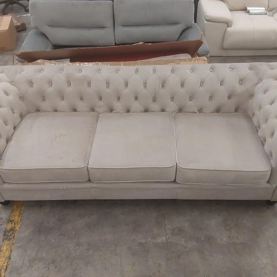 QUALITY DESIGNER 3-SEATER VELVET UPHOLSTERED SOFA