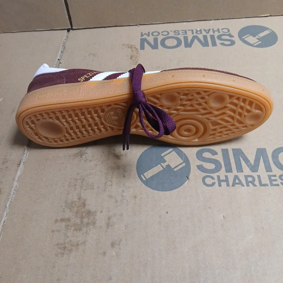 ADIDAS SPEZIAL SNEAKERS – BURGUNDY SUEDE, WHITE 3-STRIPES, GUM SOLE BOXED SIZE 6.5