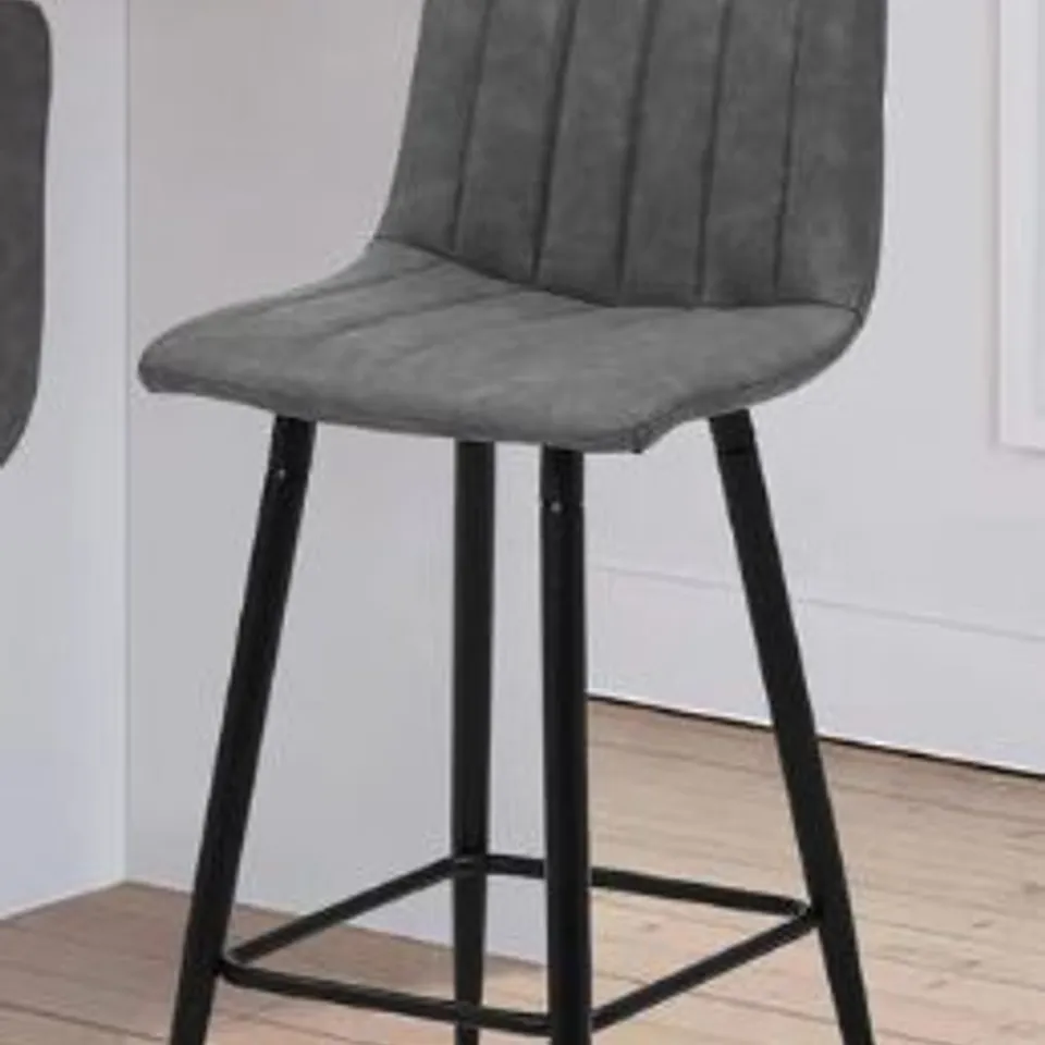 BOXED CUMMER SET OF TWO GREY FAUX LEATHER BARSTOOLS