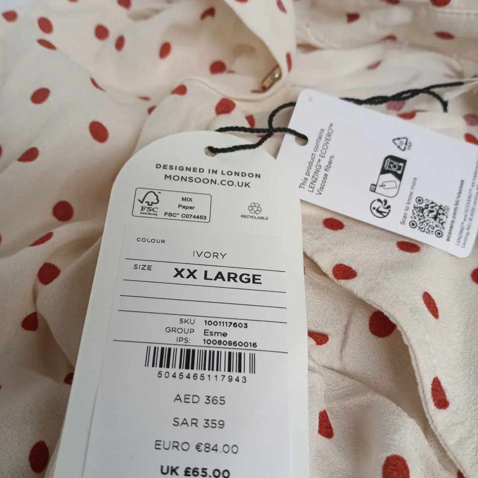 MONSOON WOMEN'S IVORY POLKA DOT BLOUSE – XXL (XX LARGE)