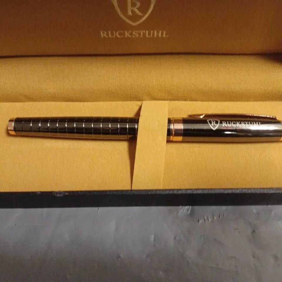 RUCKSTUHL STAINLESS STEEL LUXURY PEN IN GIFT BOX – BLACK & ROSE GOLD COLOUR CASE