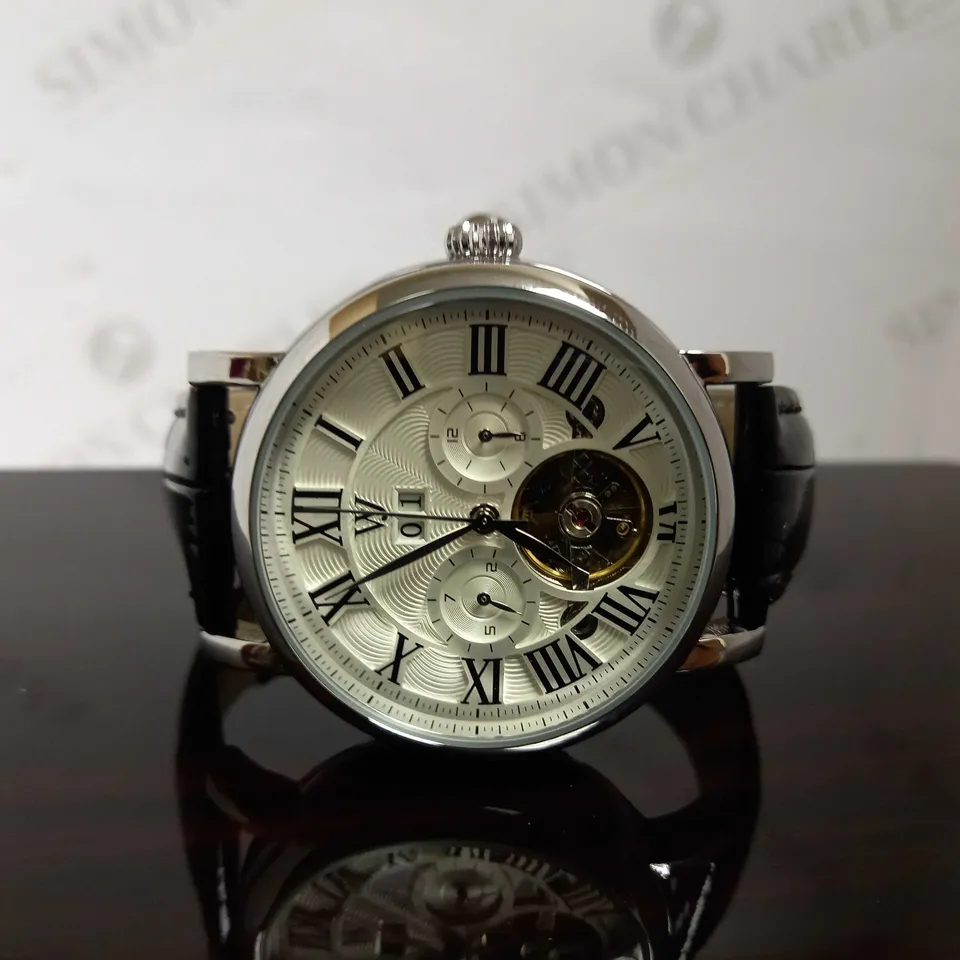 WILLIAM JOURDAIN PART SKELETON WAVE DIAL LEATHER STRAP WATCH RRP £1200