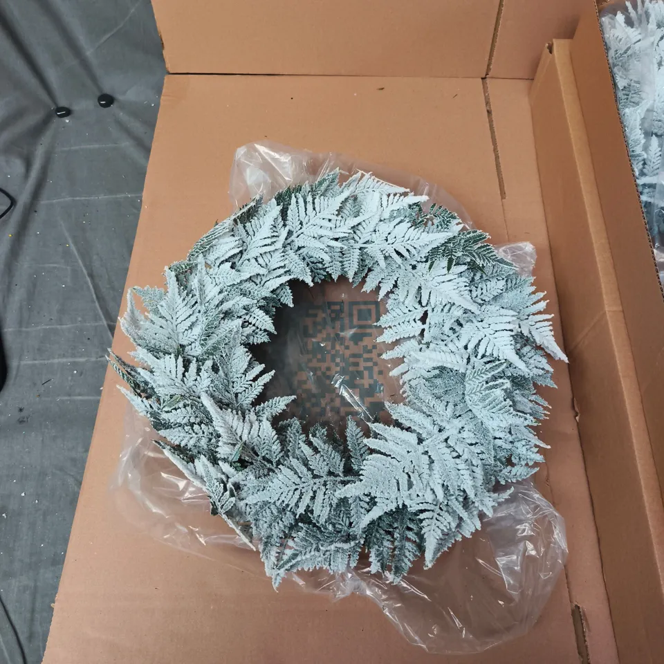 GISELA GRAHAM LONDON - FROSTED ARTIFICIAL FERN WREATH – BOX OF 2