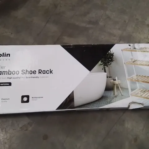 BOXED KEPLIN 4 TIER BAMBOO RACK -WHITE & NATURAL-