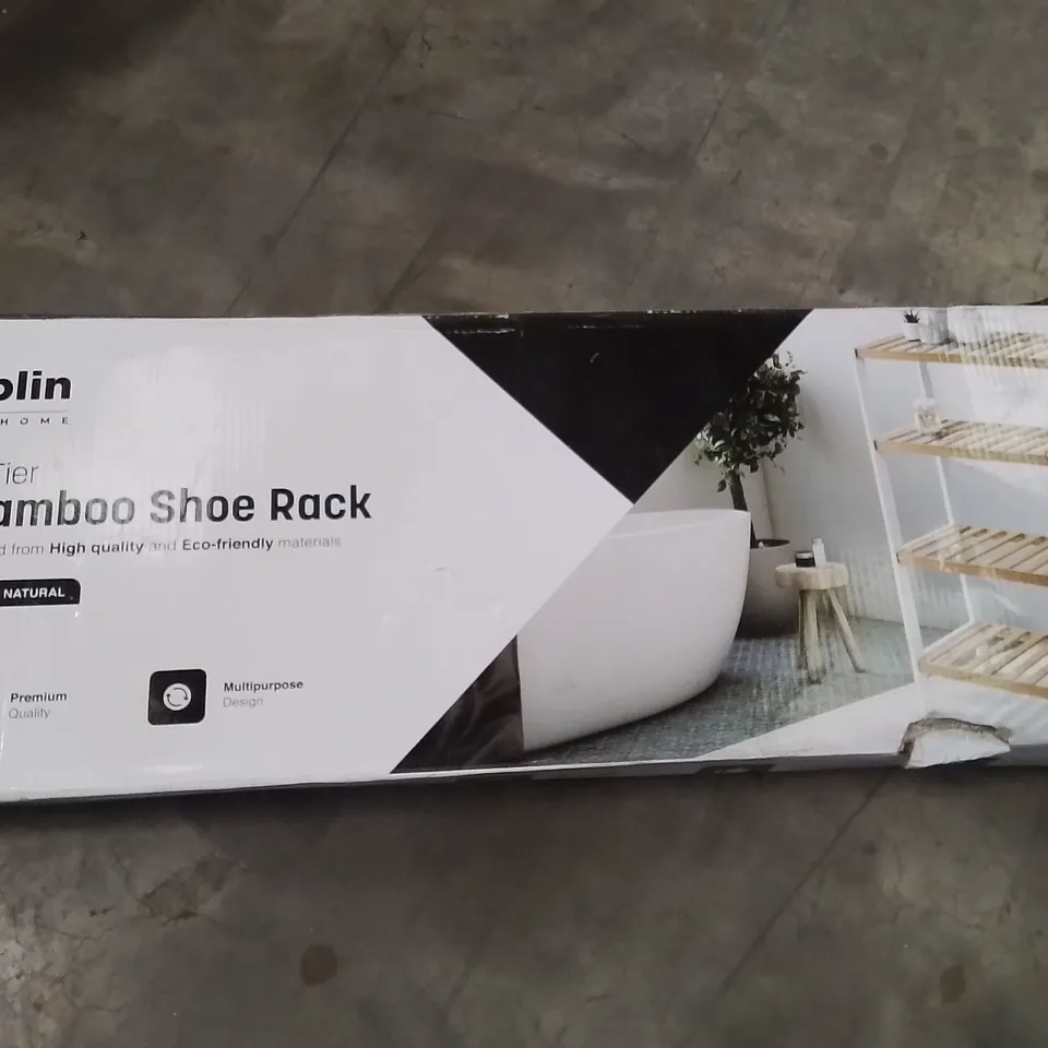 BOXED KEPLIN 4 TIER BAMBOO RACK -WHITE & NATURAL-