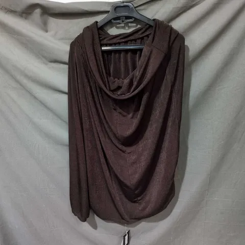 EGO OFF-THE-SHOULDER DRAPED ASYMMETRIC MINI DRESS IN BROWN .